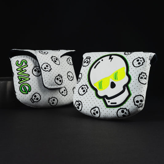 Ecto flare Swag skull white, black and green mallet putter golf club head cover made in the USA.