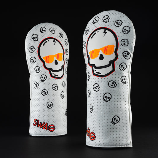 Orange flare Swag Skull white, orange and red driver head cover made in the USA.