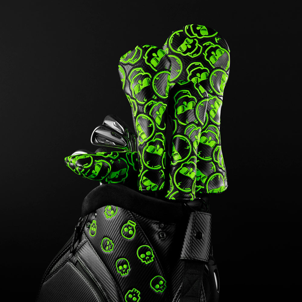 Carbon Fiber & Neon Green Stacked Skulls Cover Set