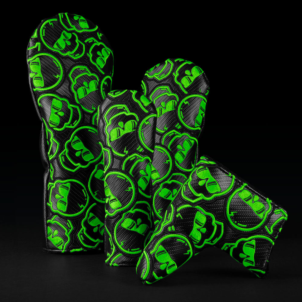 Carbon Fiber & Neon Green Stacked Skulls Cover Set