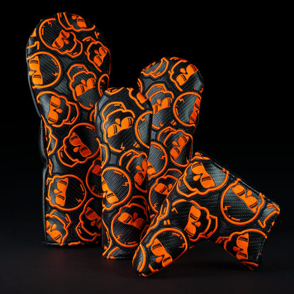 Carbon Fiber & Neon Orange Stacked Skulls Cover Set