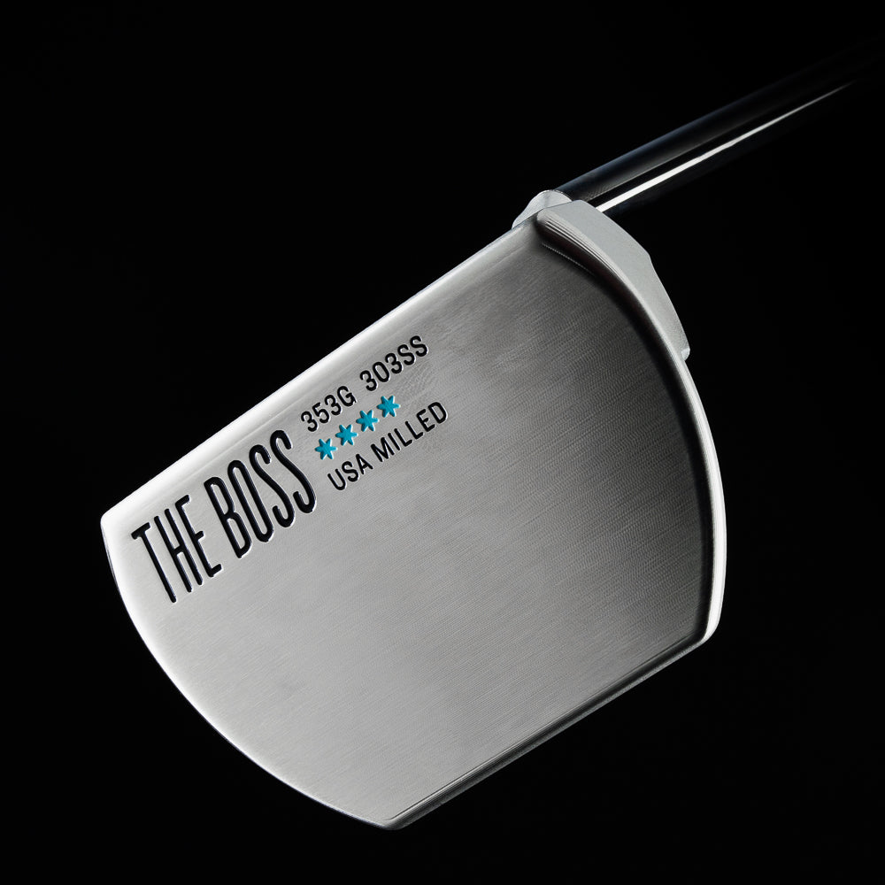 The Boss precision milled 303 stainless steel mallet putter golf club made in the USA.