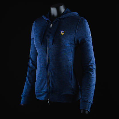 Women's blue full zip long sleeve hoodie jacket.